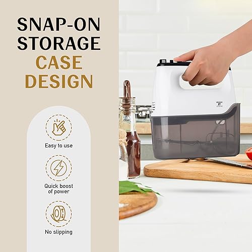 Miniatura 2 de Moss & Stone Batidora de mano blanca con estuche de almacenamiento a presión, mezclador de mano eléctrico de 6 velocidades, mezclador de mano de