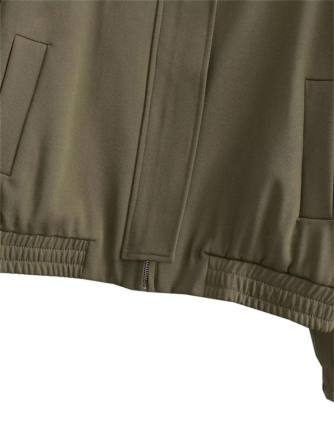 Rfmfkkg Chaqueta bomber con solapa y cremallera para mujer, casual, básica, color sólido, holgado, con bolsillo corto