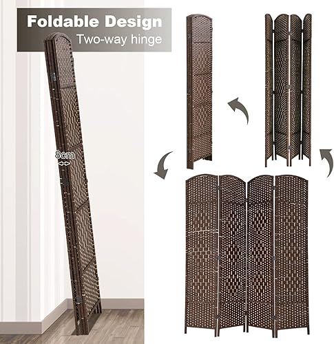 Miniatura 2 de HCY Divisor de ambientes de 6 pies, divisor de pared de 4 paneles, pantalla de madera de malla tejida a mano, HCY-RD416-BROWN HCY-RD416-BROWN