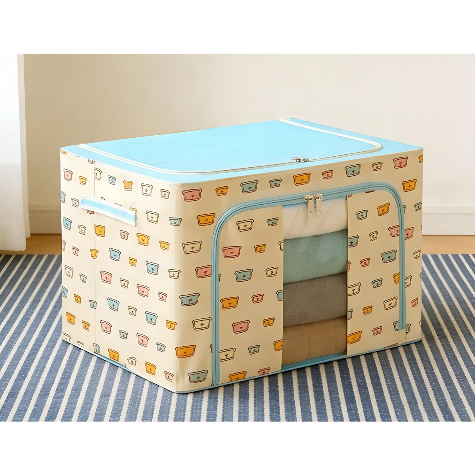 SIXRUN Cestino Portaoggetti Pieghevole per Abiti, Organizer per Armadio in Tessuto con Coperchio, Contenitore per Armadi 50x40x33 Cm per Guardaroba della Camera da Letto, Design Lavabile, Chiusura