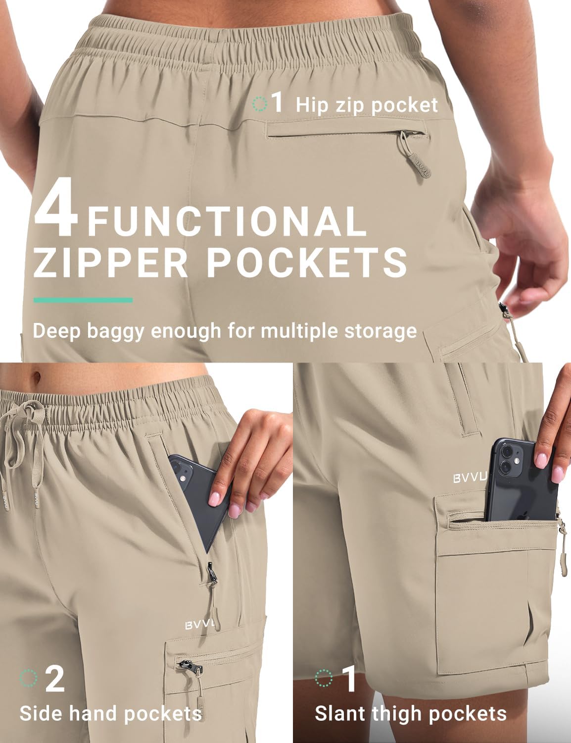 BVVU Women's Hiking Cargo Shorts Lightweight 7" Athletic Shorts for Women Quick Dry Casual Travel with Pockets - Image 2