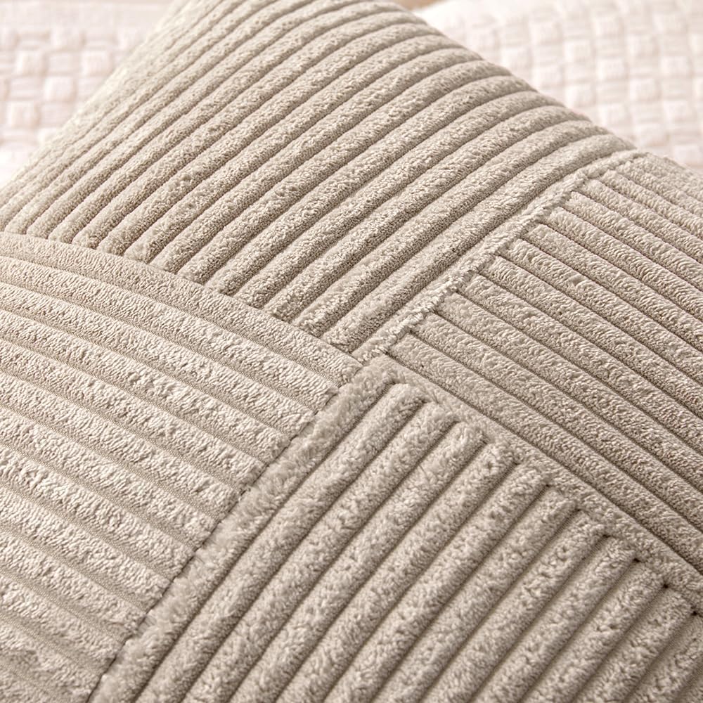 MIULEE Light Brown Decorative Throw Pillow Covers 20x20 Inch for Couch Bed Sofa Pack of 2 Boho Neutral Farmhouse Throw Pillows Soft Cross Corduroy Patchwork Textured Cushion Cases