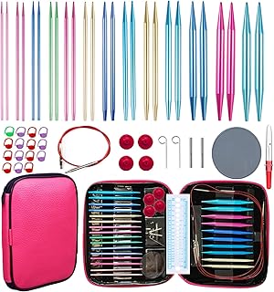 Mdoker 13 Pairs of Aluminum Circular Knitting Needles Set w/Case Interchangeable Knitting Needle with Accessories Circular Knitting Needles Size 2.75mm-10mm for Brginner & Experienced Knitting Lovers