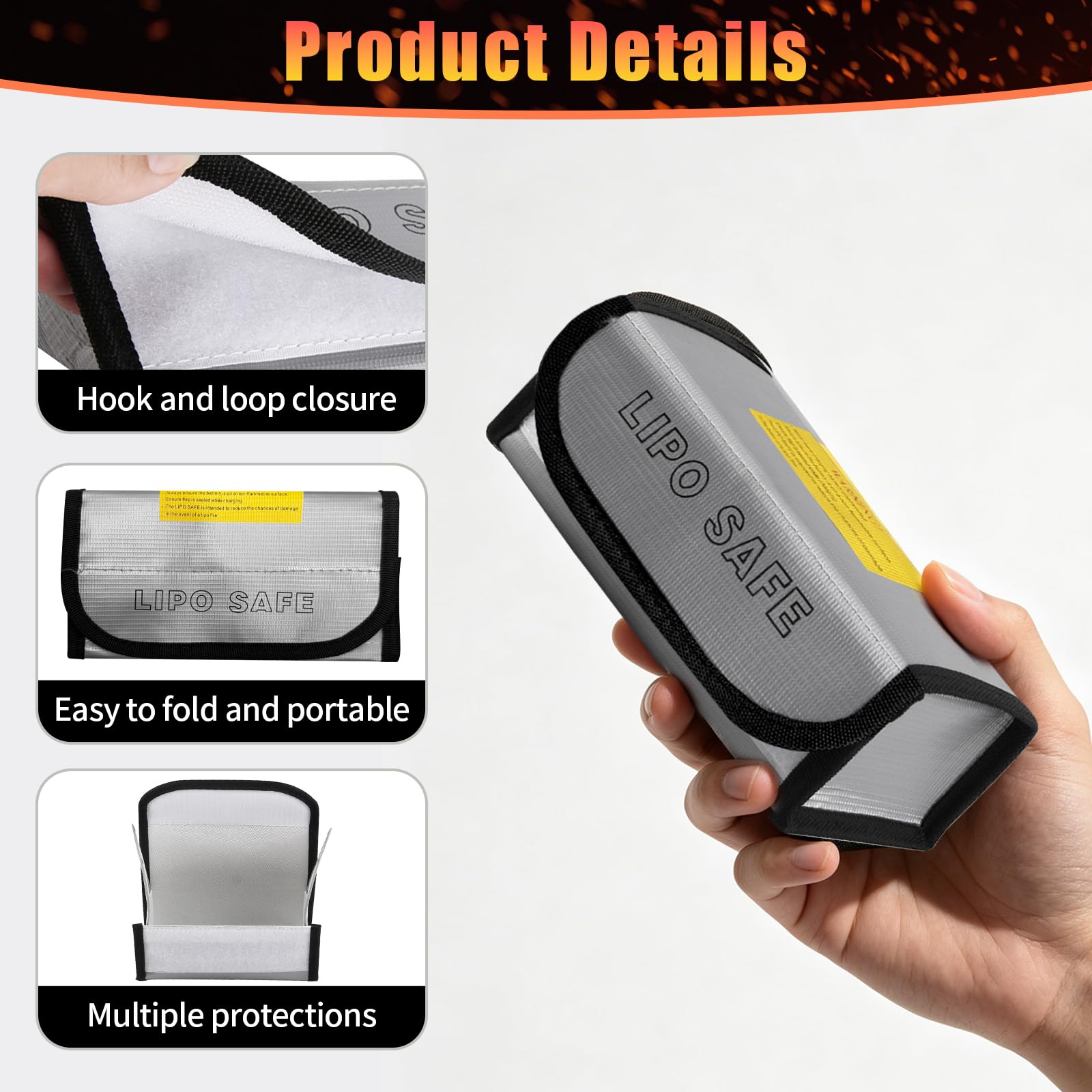 3 sztuki Lipo Safe Bag – ognioodporna torba na baterie, odporna na wysokie temperatury, torba bezpieczeństwa do akumulatorów Lipo/Ebike nadaje się do ładowania, przechowywania, transportu (18,5 x 7,5