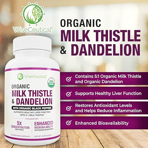 Miniatura 3 de Max Absorption - Cardo mariano orgánico USDA (extracto concentrado más fuerte 51) y raíz de diente de león orgánico, flavonoide antioxidante de