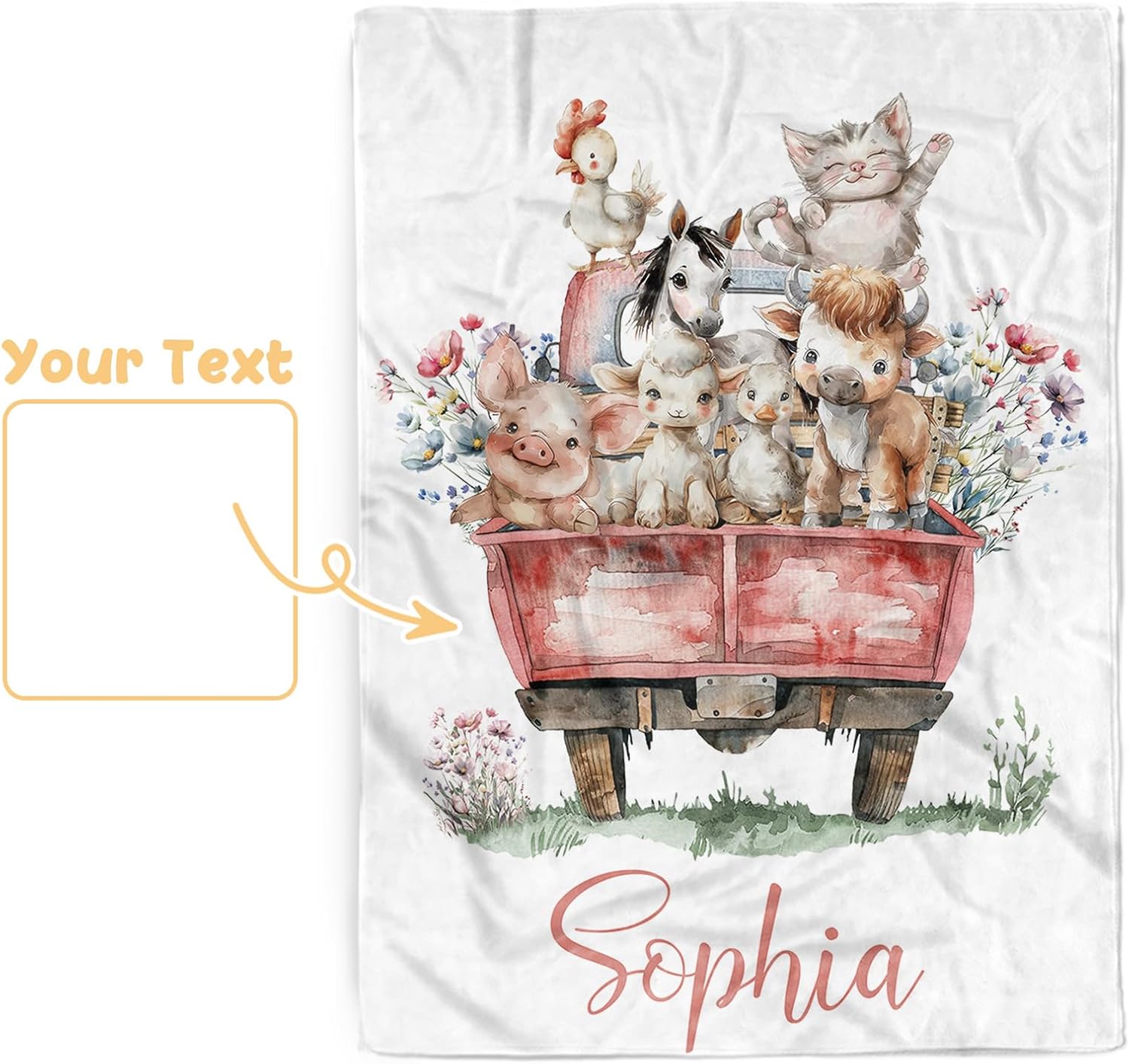 Baby Girl Blanket with Name – Custom Pig Cow Horse Baby Blanket for Infant Toddler Girls, Farm Animals Flannel Receiving Swaddle, Personalized Newborn Gifts for Birthday New Parents(47"x60")