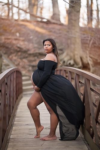 Miniatura 3 de JustVH - Vestido largo de gasa de maternidad, con hombros descubiertos, para sesiones de fotos