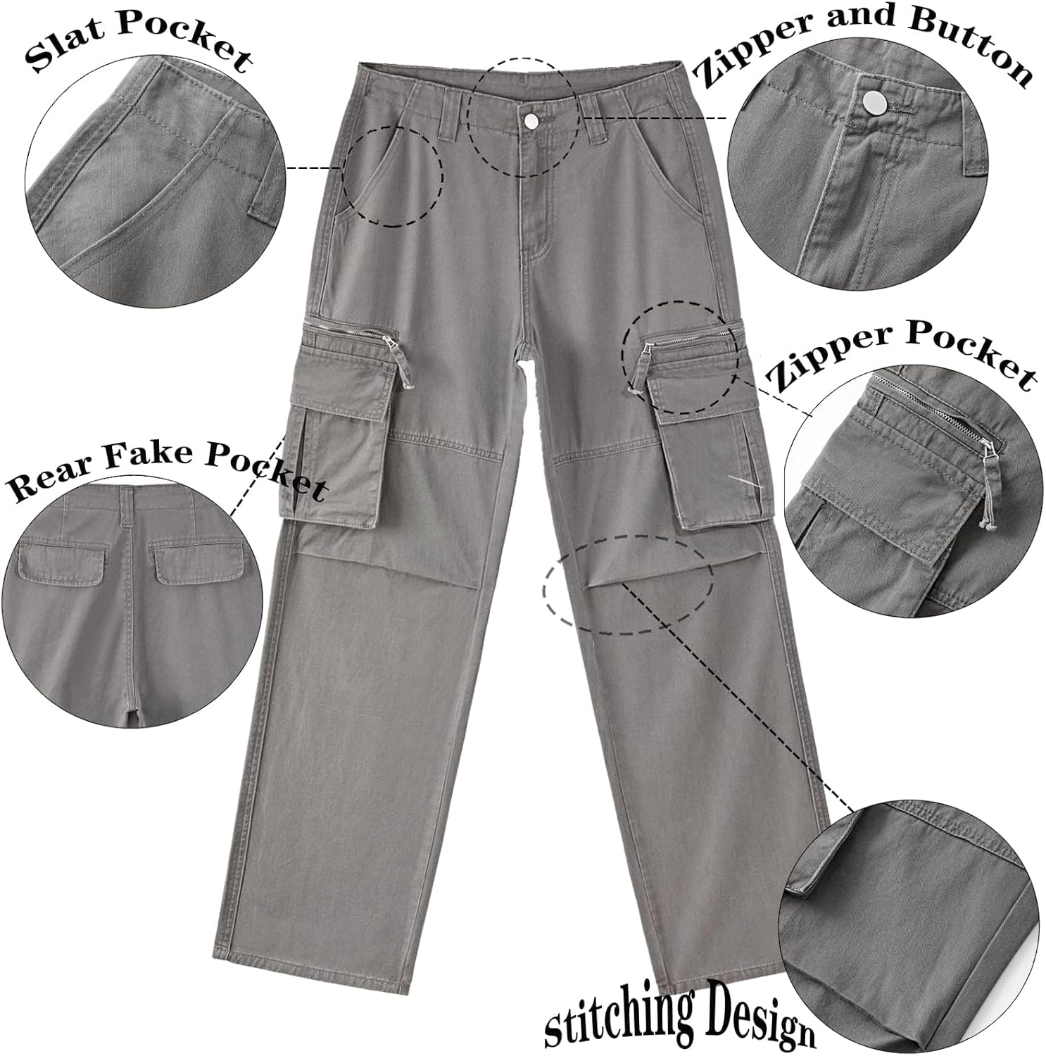 EMMIOL Cargo Pants for Women High Waisted with Pockets Y2K Streetwear Casual Tactical Travel Pants - Image 6