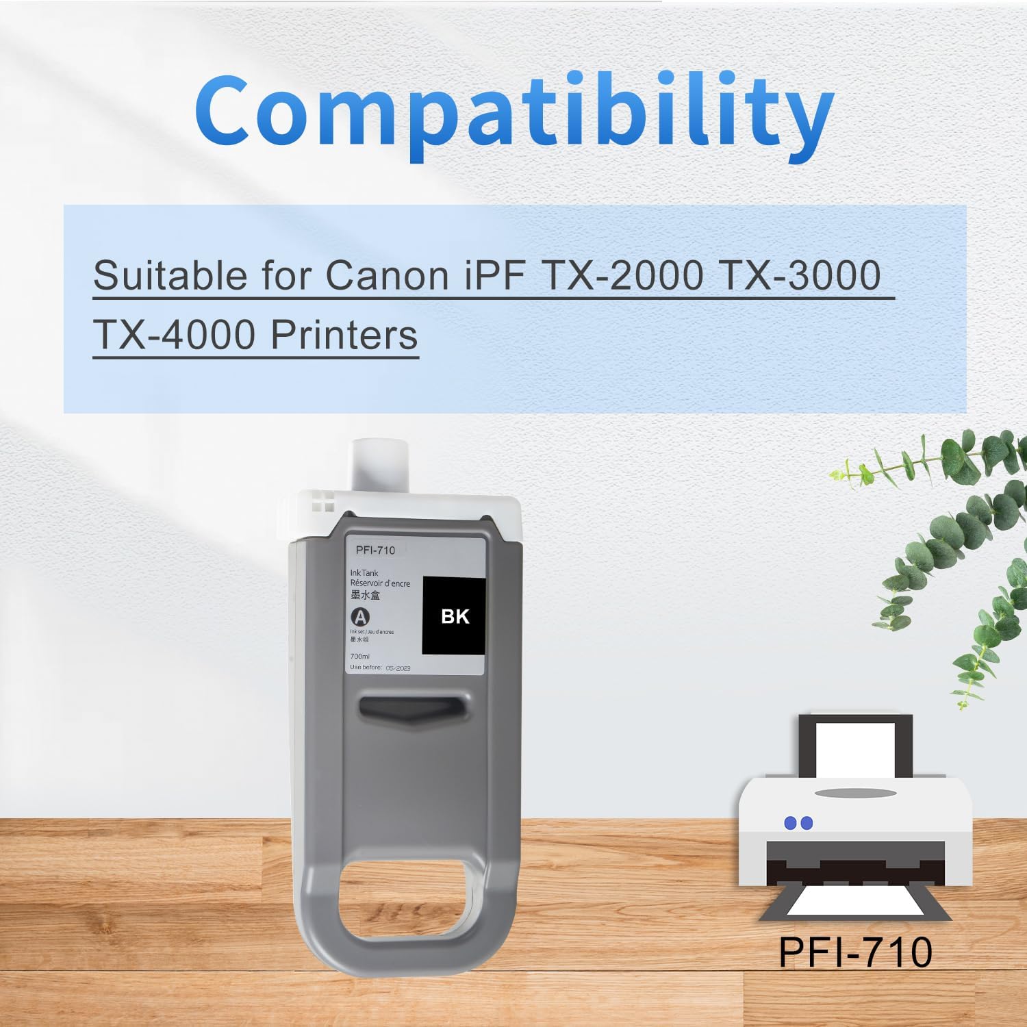 Compatible PFI-710 Ink Cartridge Replacement for Canon PFI-710 PFI710 PFI-710BK PFI710BK for Canon iPF TX-2000 TX-3000 TX-4000 Printers (Black Pigment Ink, 700ML)
