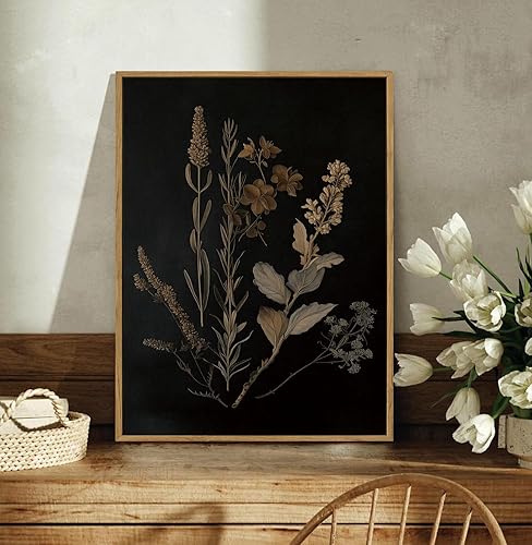 Miniatura 3 de YOYIAXT 2 piezas de lienzo botánico oscuro para pared, arte de pared vintage con diseño floral Moody floral, arte moderno, rústico, gótico, Academia