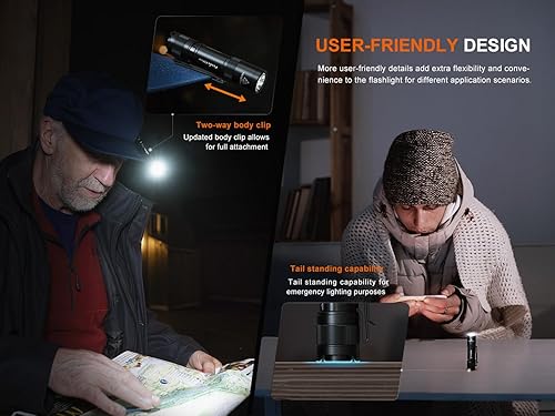 Miniatura 12 de Fenix Linterna E12 V3.0 EDC de 200 lúmenes, 1 batería AA diseñada para llevar a diario con organizador de batería Lumentac