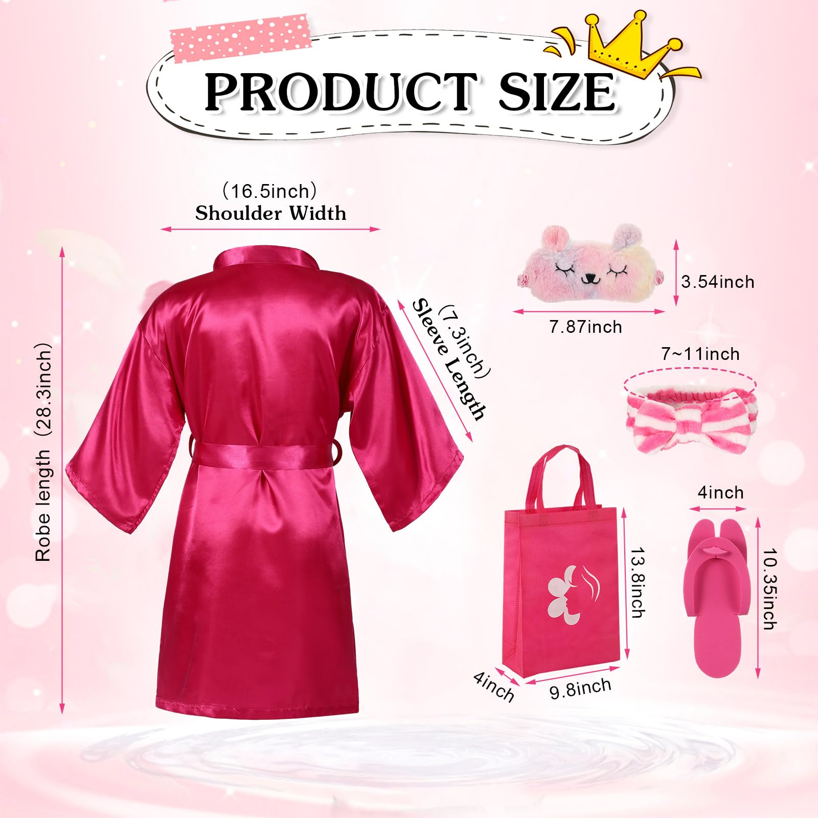 Kit Fête Spa Filles - 6 Peignoirs Satin, 6 Pantoufles, 6 Masques Yeux, 6 Bandaux, 6 Sacs - Idéal Anniversaire & Pyjama