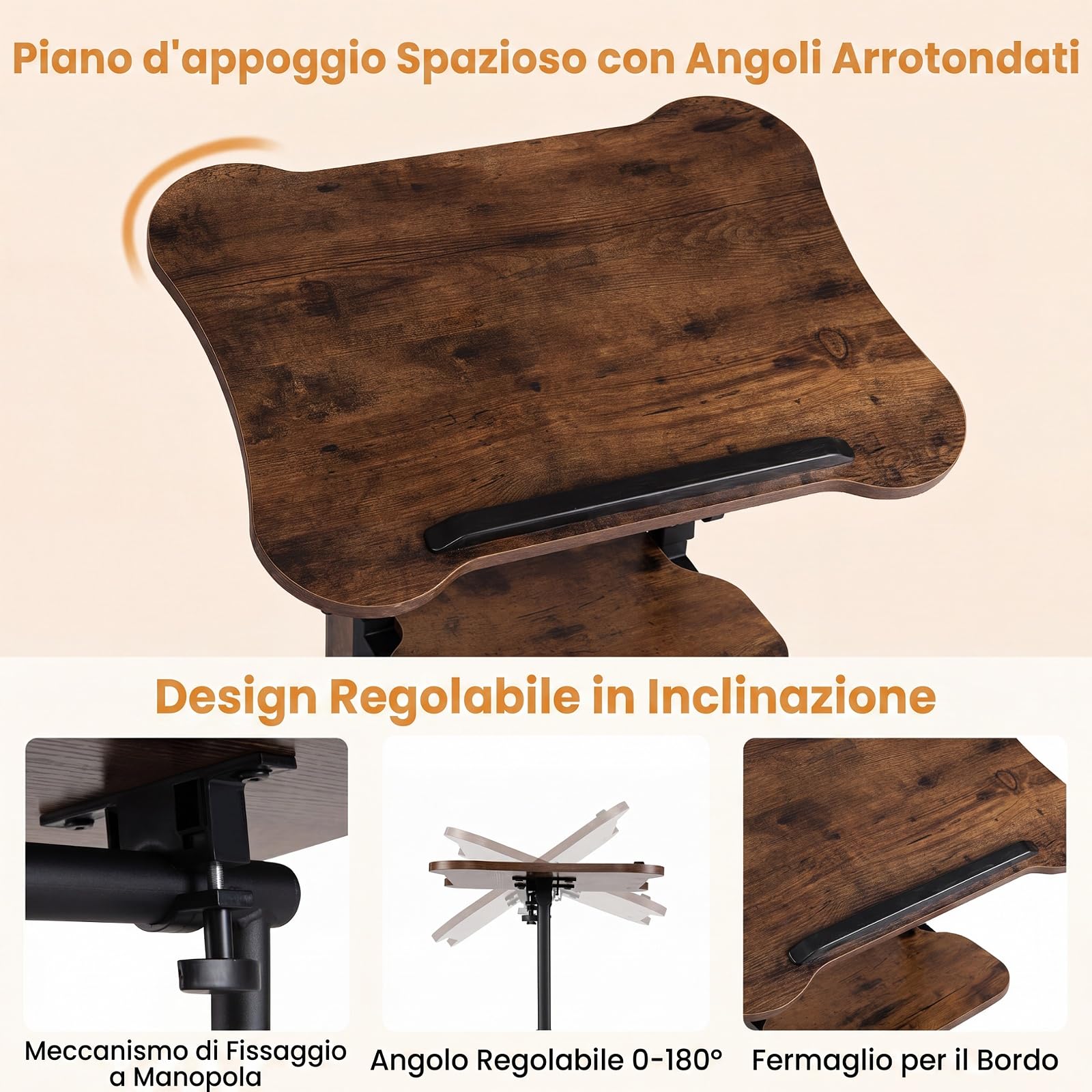 COSTWAY Podio Conferenza, Leggio Regolabile in Altezza con Ruote, Piano Inclinabile, Ripiano, Vano e Armadietto, Scrivania Porta PC per Casa e Ufficio, 55 x 40 x 68,5-91,5 cm