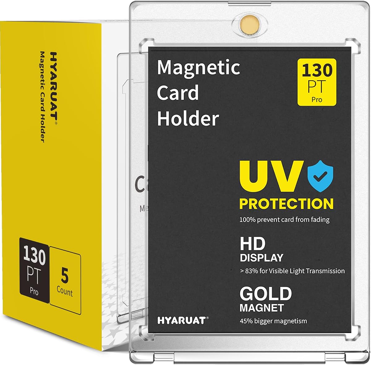 130PT Magnetic Card Holders for Trading Cards, 5 Pack Clear White | UV Protection Magnetic Card Display Cases for Thick Sports & TCG Cards, Patch, Jersey, Relic, Memorabilia and Autograph Cards