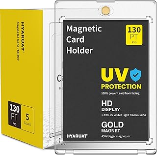 HYARUAT 130pt Magnetic Card Holders for Trading Cards - 5 Pack White Clear One Touch Hard Cases with Stronger Magnet, UV Protection