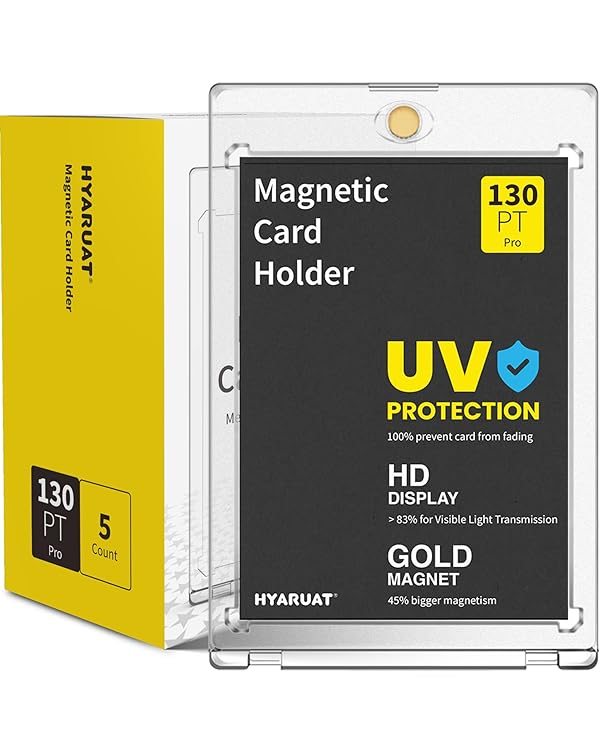 HYARUAT 130pt Magnetic Card Holders for Trading Cards - 5 Pack White Clear One Touch Hard Cases with Stronger Magnet, UV Protection by HYARUAT - Used condition - US$12.94