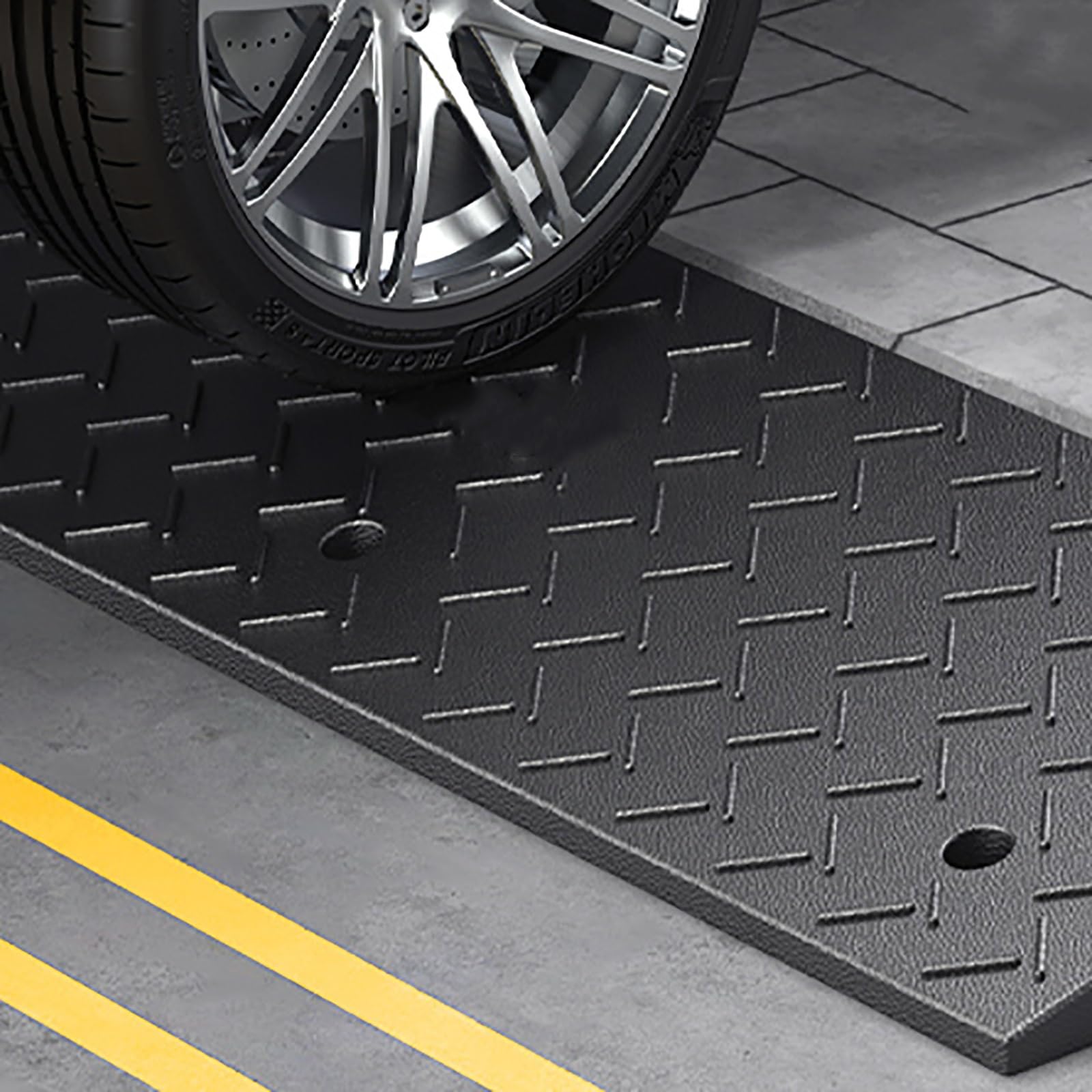 Rampa Marciapiede in Gomma per Soglia D'Ingresso Rampa per Scalino per Vialetti D'accesso per Impieghi Gravosi per Banchine di Carico, Marciapiedi Auto Camion Scooter e Biciclette(50x32x10cm)