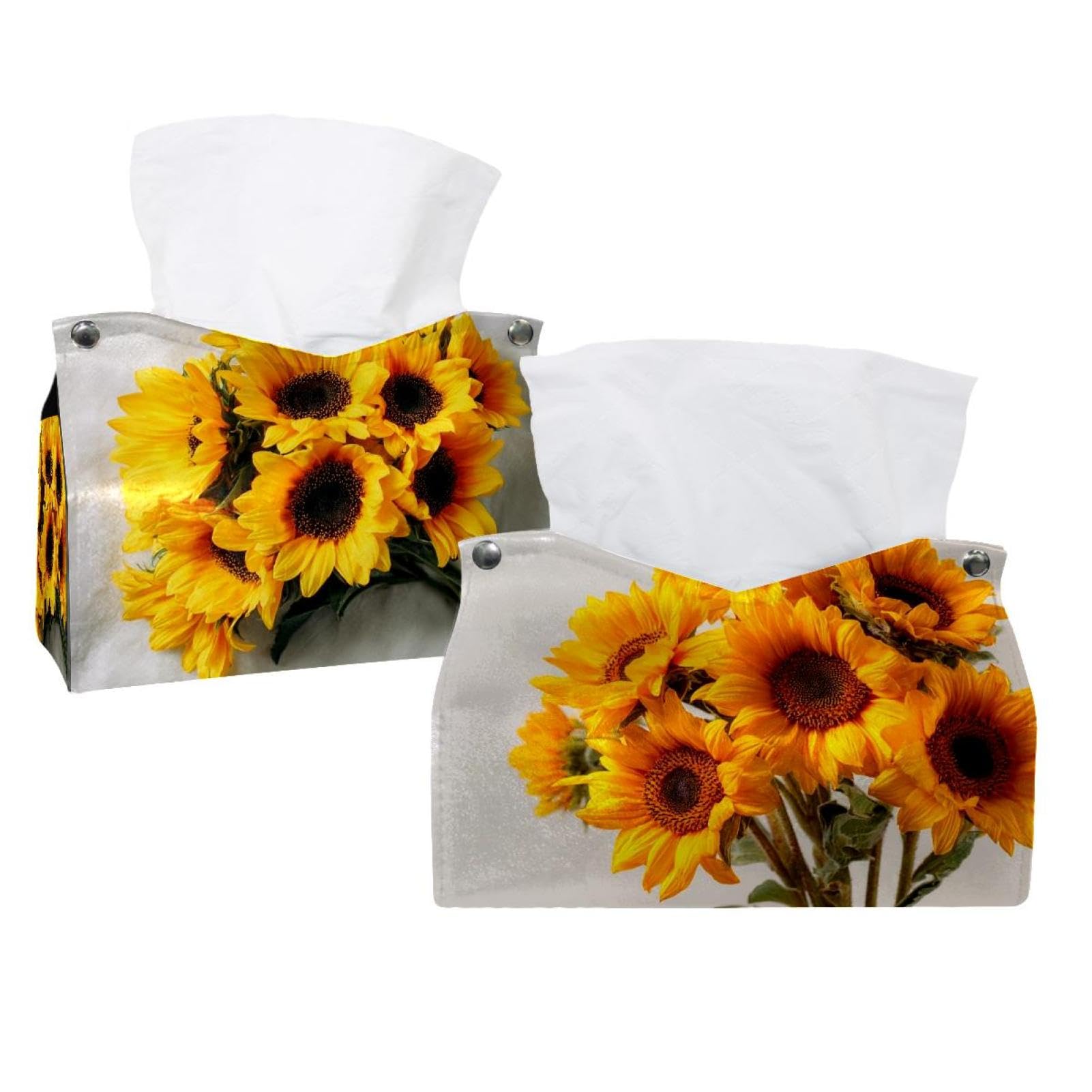 Boîte à mouchoirs en cuir jaune et tournesols pour table de salle de bain (Lot de 2)
