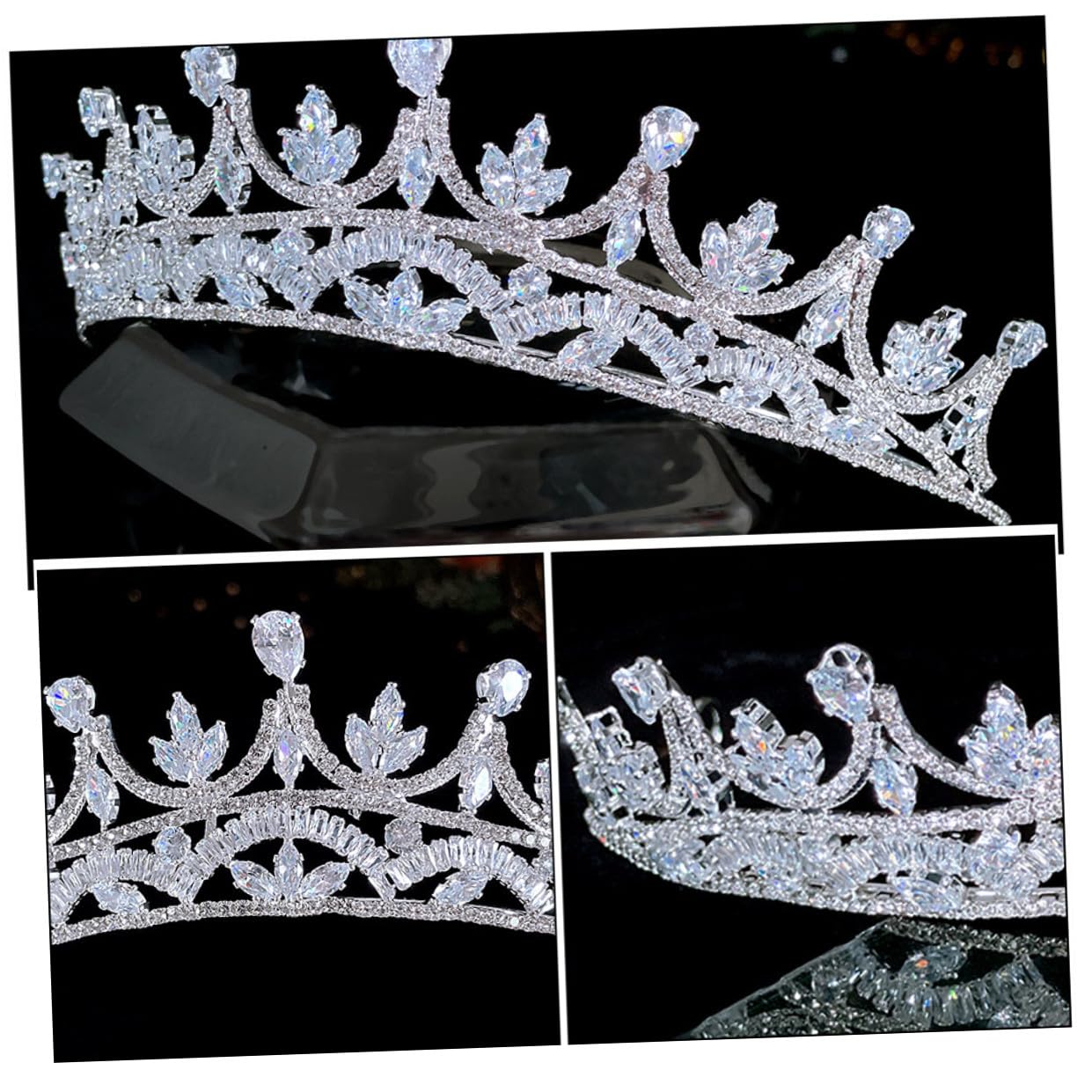 Zirkon Brautkrone Haarreif Damen Kronenstirnband Leicht Formstabil für Hochzeit Party Mädchen Haaraccessoire