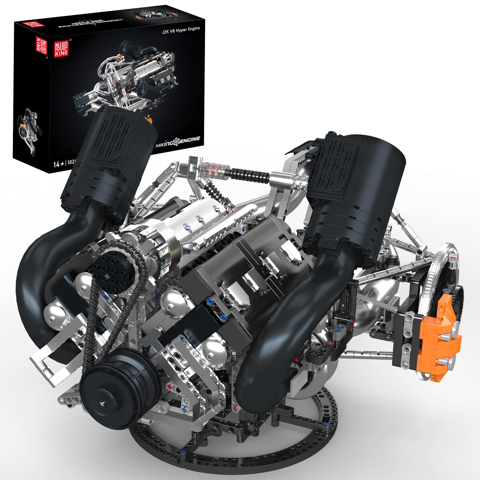 Mould King 10248 Techniczny Silnik V8 – Zestaw klocków konstrukcyjnych 3192 elementy, Model statyczny Twin Turbo, Edukacyjny zestaw STEM dla młodzieży i dorosłych (14+)
