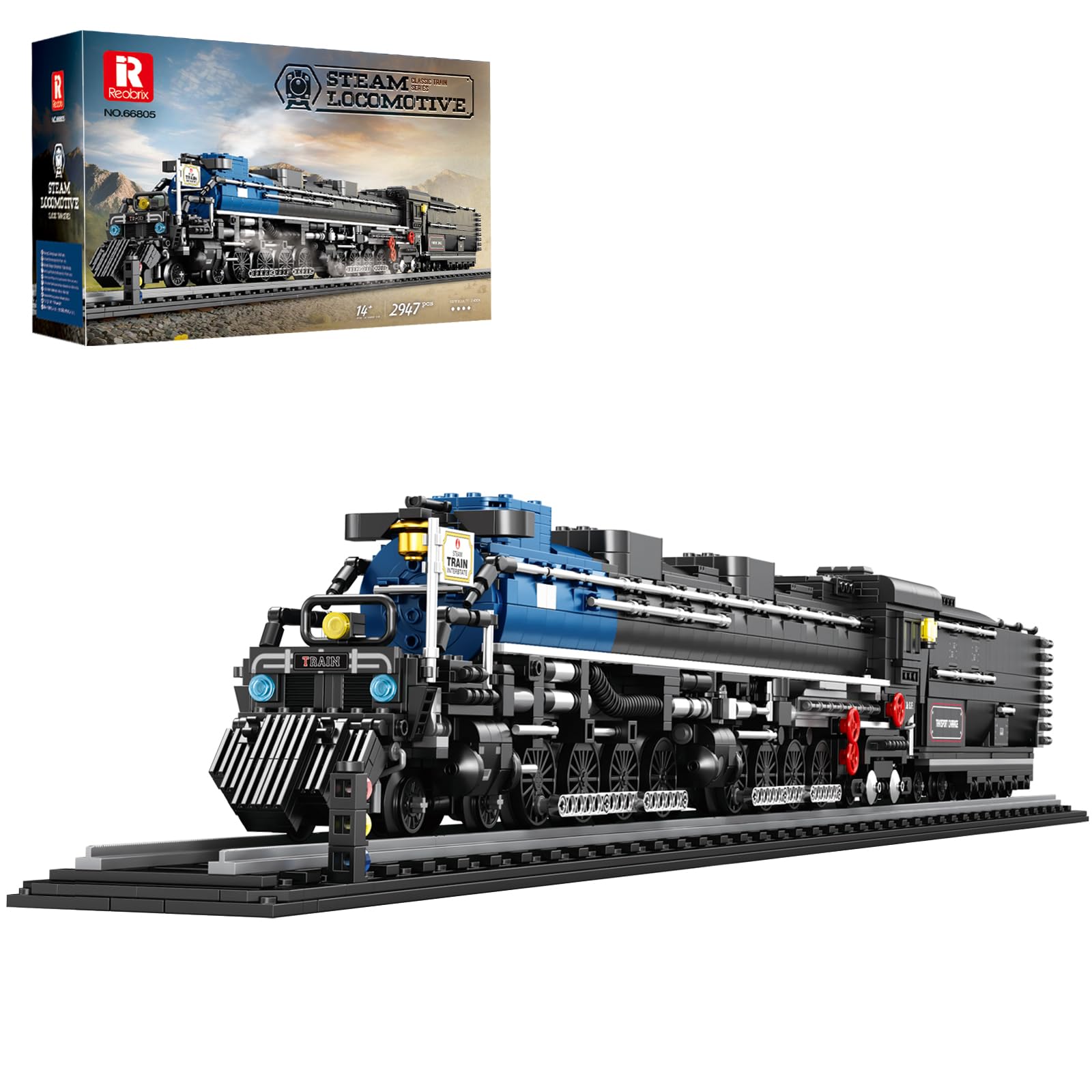 Reobrix 66805 Big Boy Dampflok Modellbau Set für Erwachsene, Fast 1 Meter Lange Dampflokomotive Klemmbausteine Set, Detailgetreues Eisenbahnmodell mit Gelenk-Lokomotive, Realistisches Retro Zugmodell