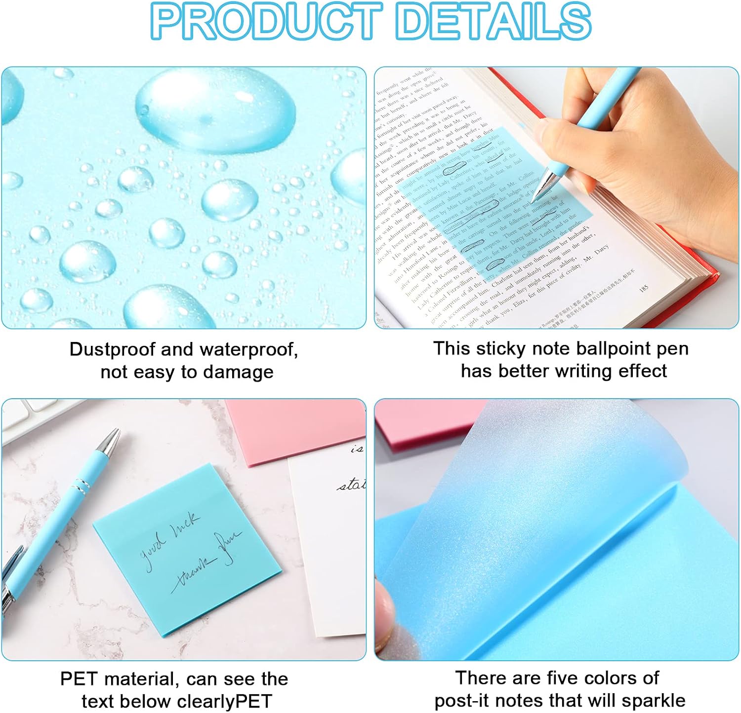 600 Sheets 12 Pads Transparent Sticky Notes Colorful Sticky Note Pads Clear Self Stick Notes Translucent Sticky Notes Memo for Bible Office School Message Reminder (Fresh Colors,3 x 3 Inch)