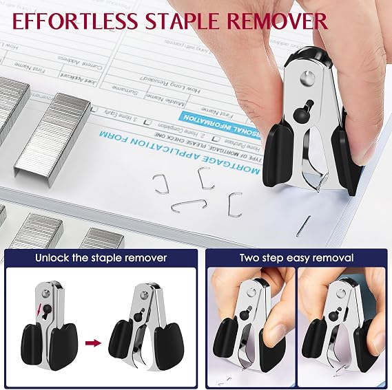 Metal Stapler Heavy Duty 50 Sheet Capacity with 1750 Staples and Staple Remover, Full Strip Staplers for Desk, No Jam, Non-Slip for Office & Classroom, Black