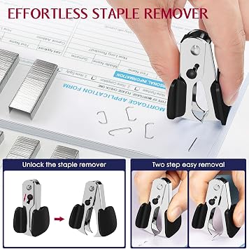 Metal Stapler Heavy Duty 50 Sheet Capacity with 1750 Staples and Staple Remover, Full Strip Staplers for Desk, No Jam, Non-Slip for Office & Classroom, Black