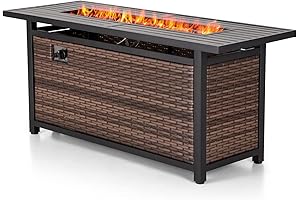 GreenParty 56 Inch Gas Fire Pit Table, Outdoor Patio Fireplace with Lid...