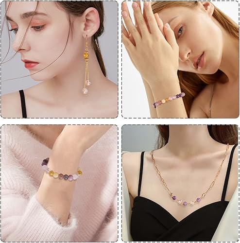 Miniatura 7 de 140 cuentas redondas de cristal de piedra natural de 0.315 pulgadas (0.315 in), mezcla de cuentas de piedra lisa para manualidades, pulseras,