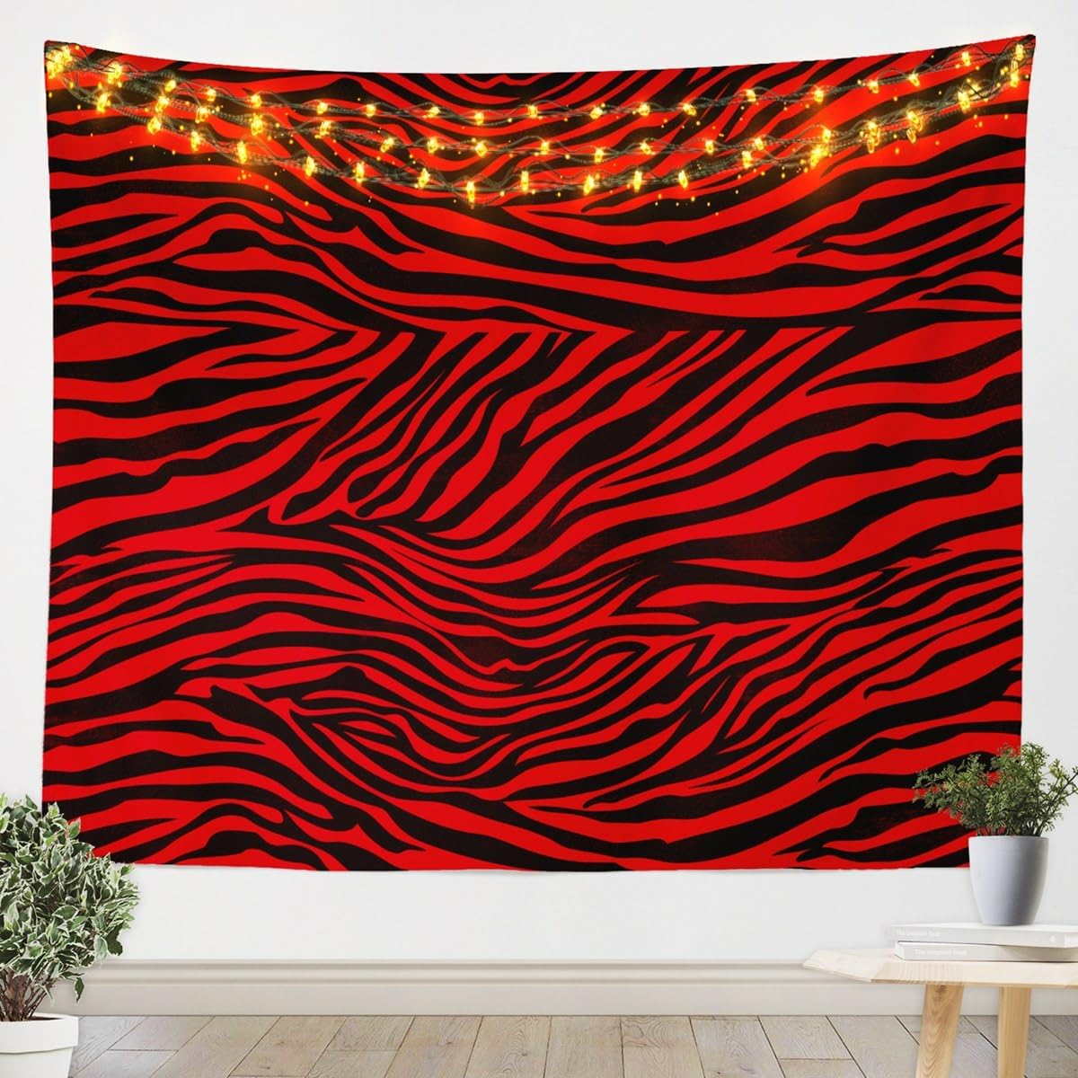 Feelyou Zebra Wall Hanging XLarge 70"x92" Animal Print Tapestry for Kids Boys Girls Decor Leopard Wall Blanket Stripes Wall Art Red Tapestries