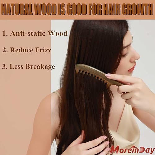 Miniatura 4 de Moreinday Peine de dientes anchos para cabello rizado, peine desenredante, peine de madera para mujer, peine de sándalo verde para hombres