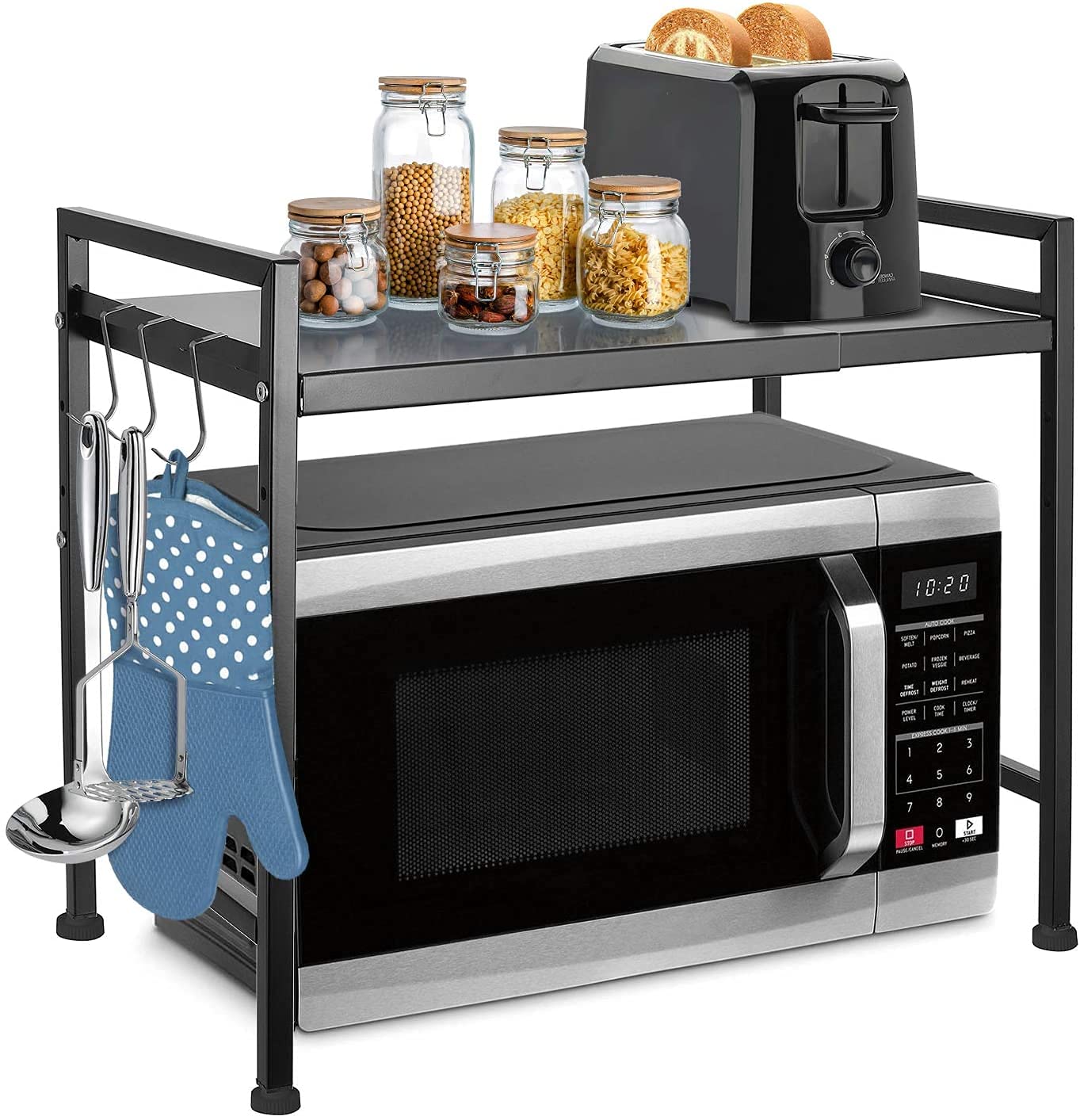 Support de rangement extensible pour four à micro-ondes en acier noir robuste