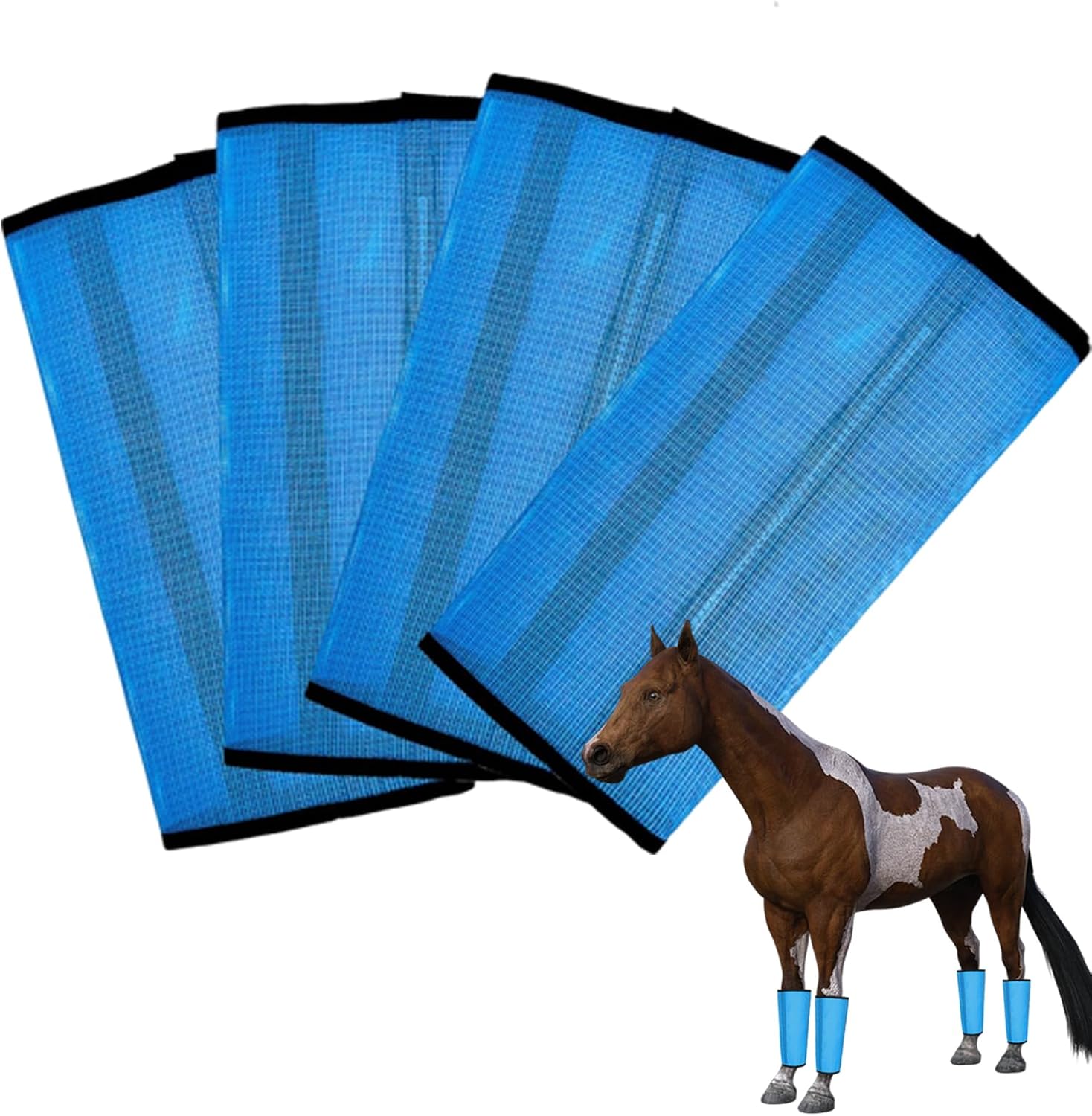 Mesh Horse Fly Boots Set of 4, Breathable Loose Fitting Leggings for Horses, Reduces Stomping & Fatigue, Leg Fly Protection (Blue)