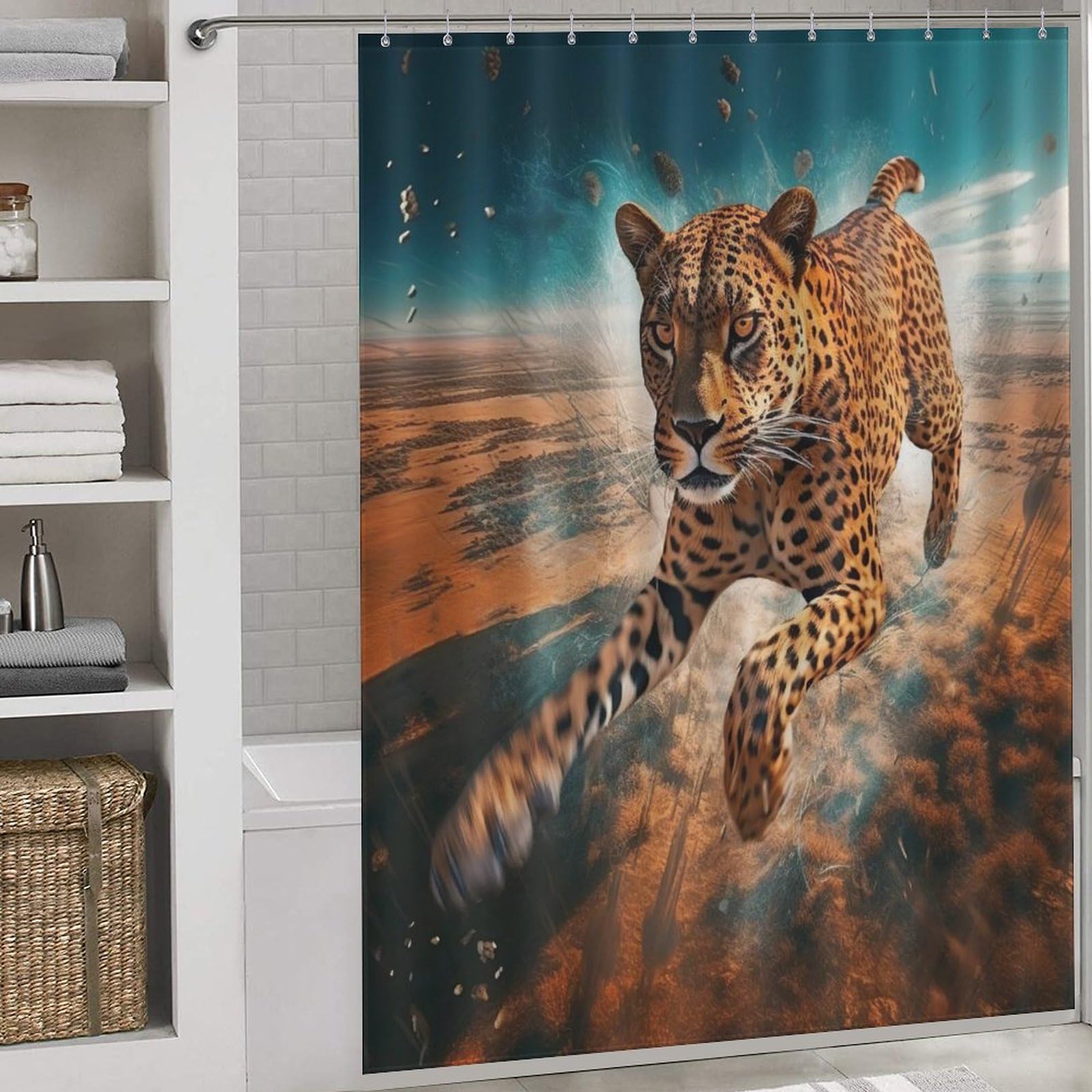 Rideau de douche léopard en polyester lavable 168x183cm avec crochets