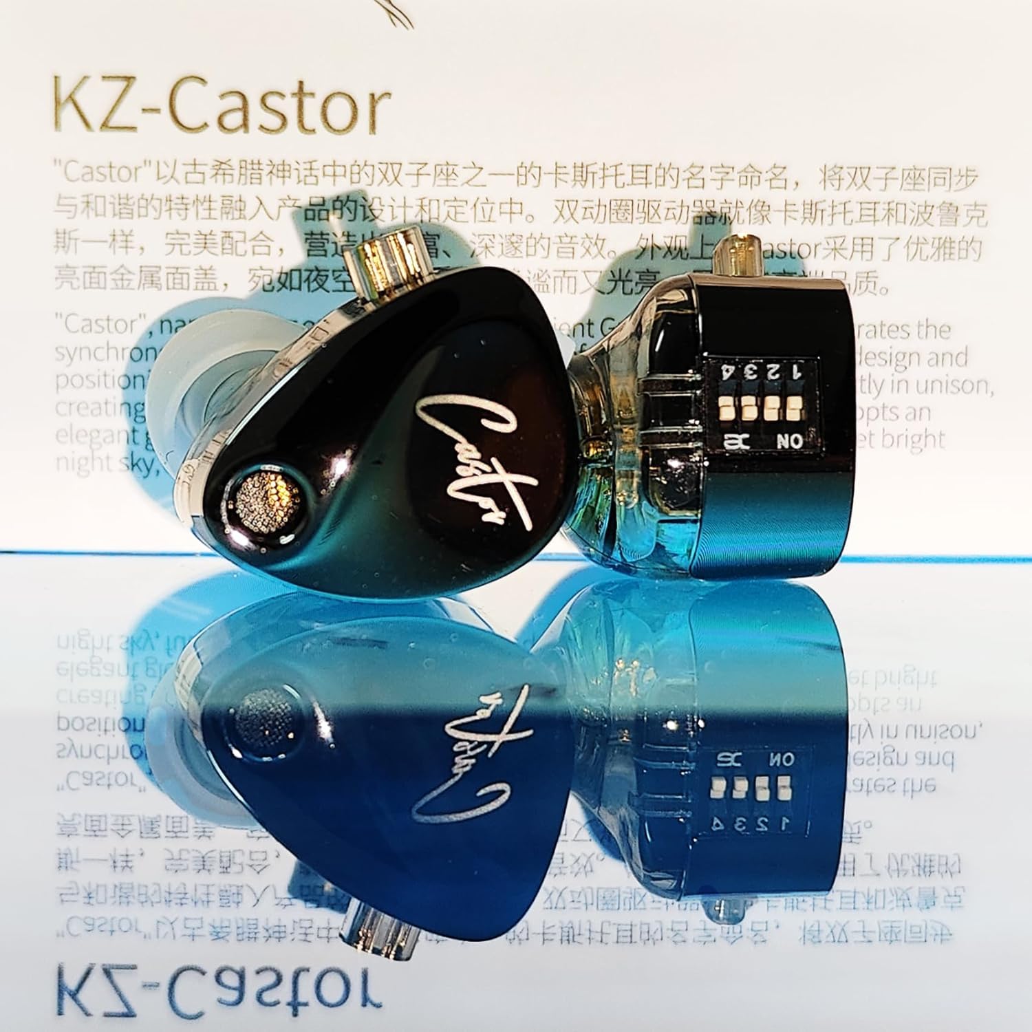 keephifi KZ Castor KZ in Ear Monitor KZ ecouteurs Filaire Intra-Auriculaires HiFi 2DD IEM,Cible Harman avec Basses améliorées, 4 commutateurs de réglage, câble détachable 2 Broches(Super Bass)