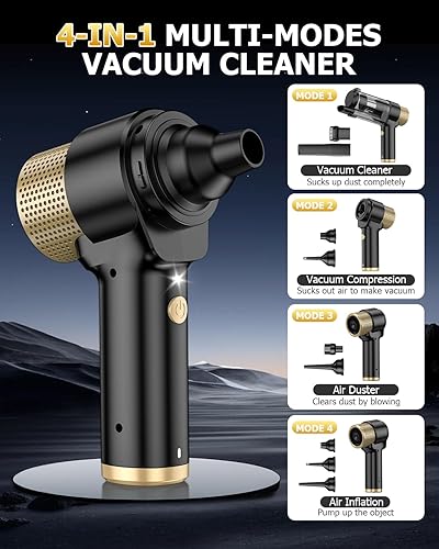 Miniatura 4 de AHNR Aspiradora de mano inalámbrica con potente succión de 16000 PA, mini aspiradora portátil 4 en 1 y plumero de aire con múltiples accesorios,