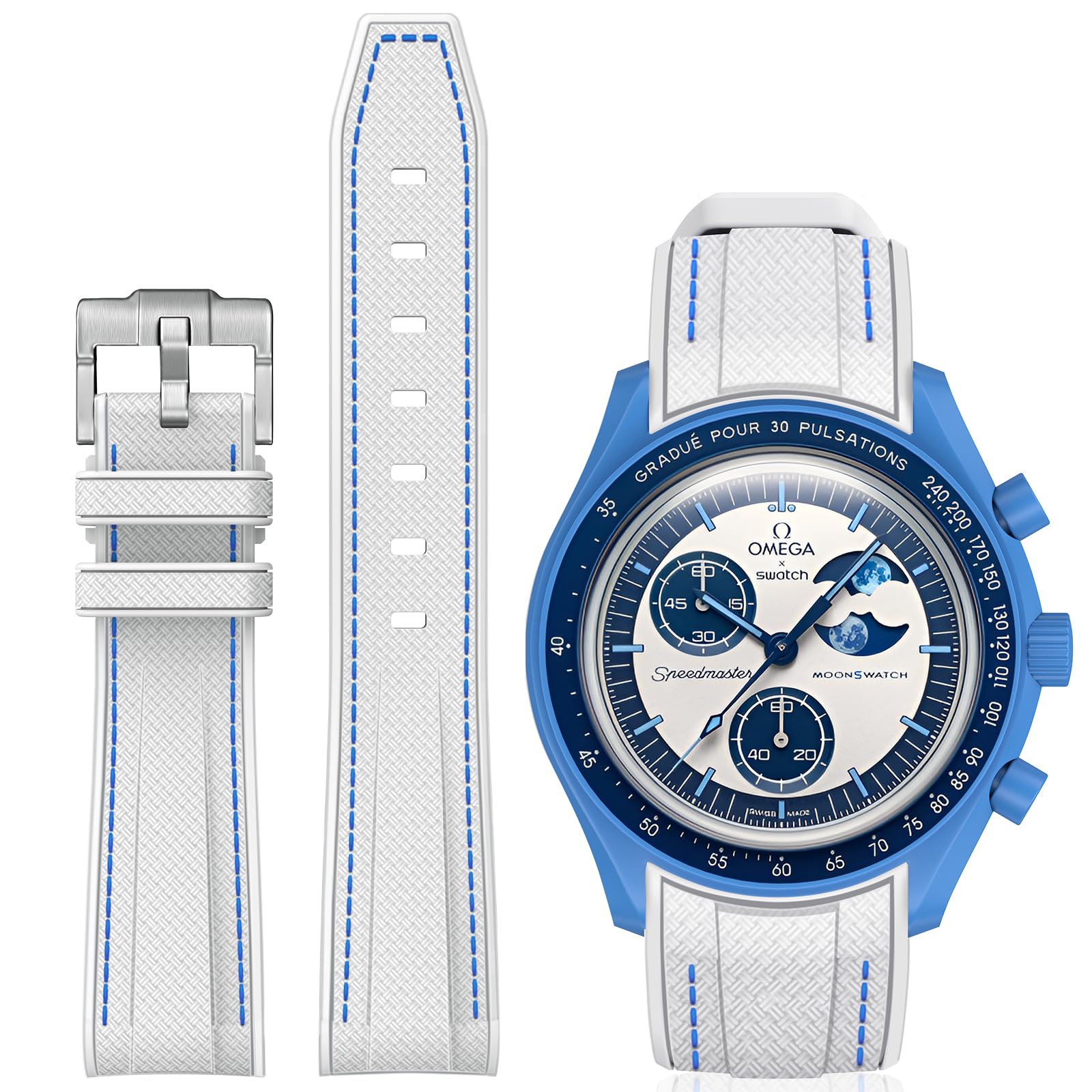 BONACE Bands for Moonswatch Watch,Curved SIlicone Strap Compatible with Omega X Swatch 20mm Watch,Swatch Omega Moonswatch Speedmaster Replacement No Gap Strap Men Women