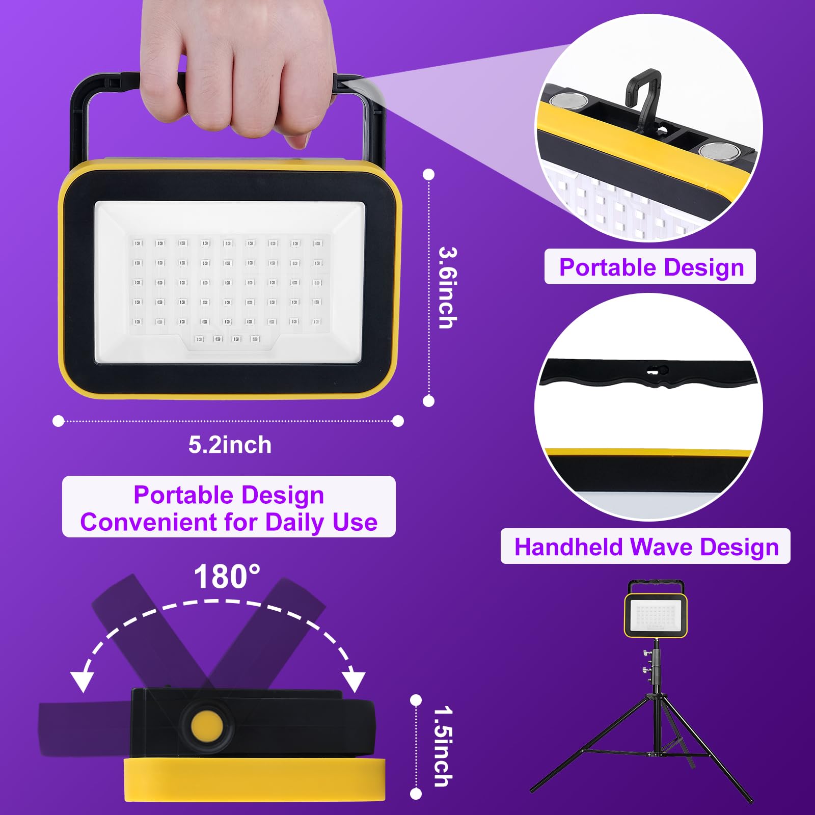 T-SUNUS Foco LED Negra Recargable, 2 Piezas Luz Negra UV con Batería, 2 Niveles de Intensidad, Impermeable IP66, Lámpara de Escenario con Imán, para Halloween Navidad Fiestas Bar