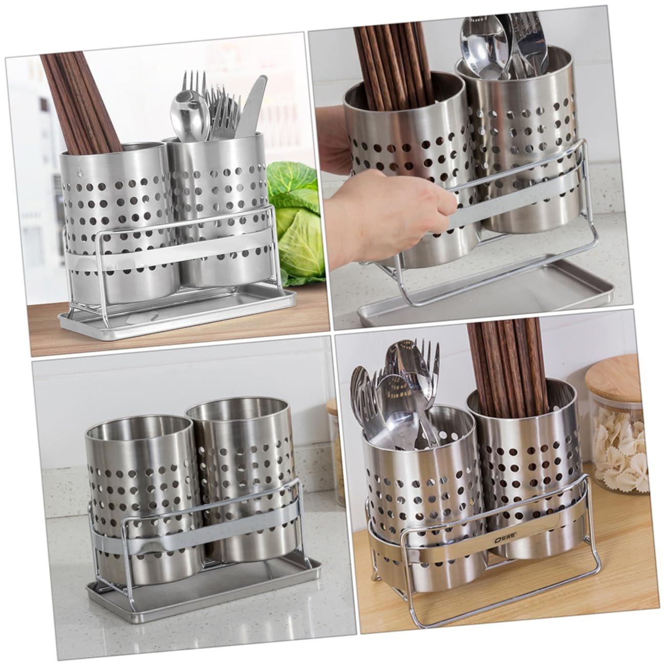 HEMOTON Couverts De Table 1 Jeu Porte- en Acier Inoxydable Support De Vidange De Porte-ustensiles en Acier Inoxydable Porte-ustensiles De Cuisine Porte-Outil Jumelles Panier à Couverts