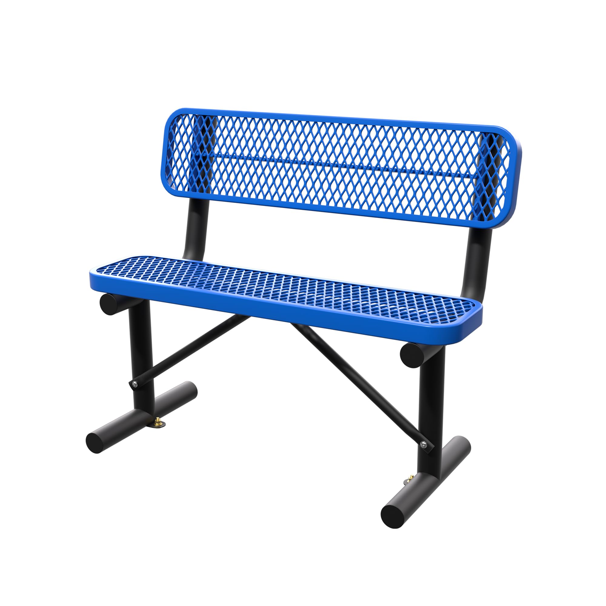 4FT Outdoor Metal Bench Park Benches for Outside, Blue Heavy Duty Long Steel Bench with Back, Commercial Garden Bench Expanded Metal Bench Seat for Lawn, Park, Deck, Garden, Patio, Porch