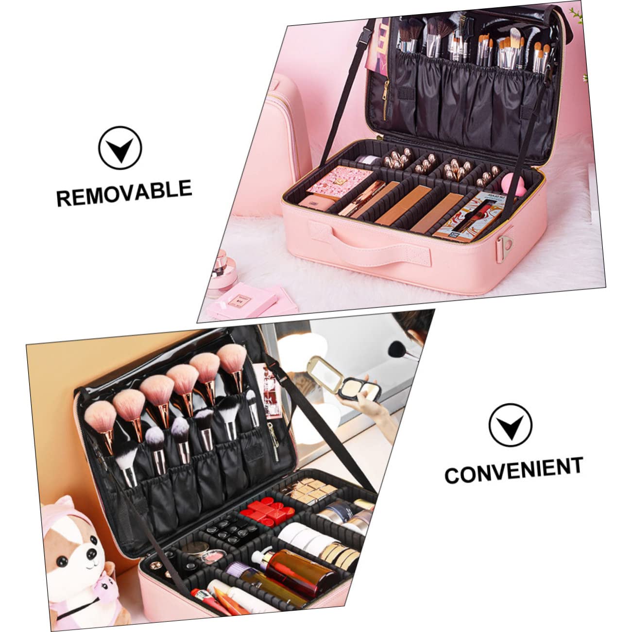 Organizador de Bolsa de Maquillaje Grande de Piel Sintética Rosa