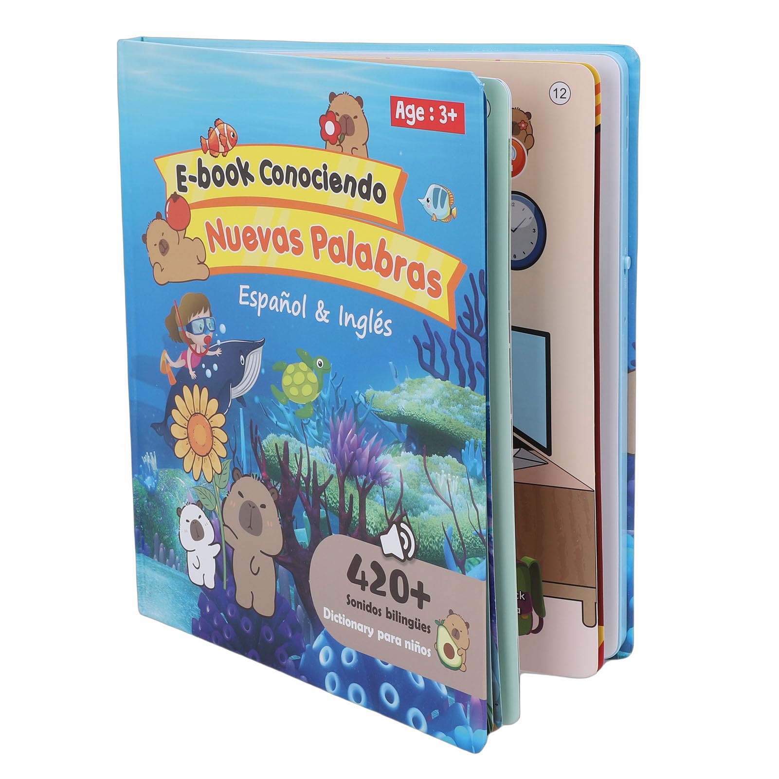 Bewinner Libro de Sonido Bilingüe Español Inglés Herramienta de Aprendizaje Interactivo para Niños 29x25cm para Educación Temprana