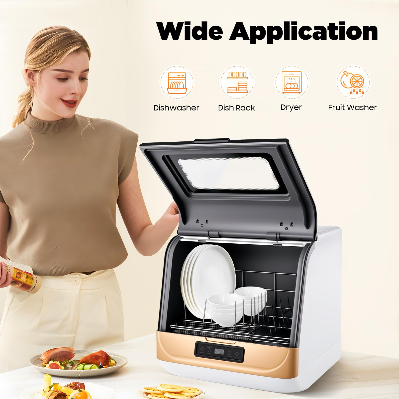 Lavastoviglie Portatile YZTDA - Doppio Ingresso Acqua, 6 Modalità, 42L, Bianco Acciaio - Foto 7