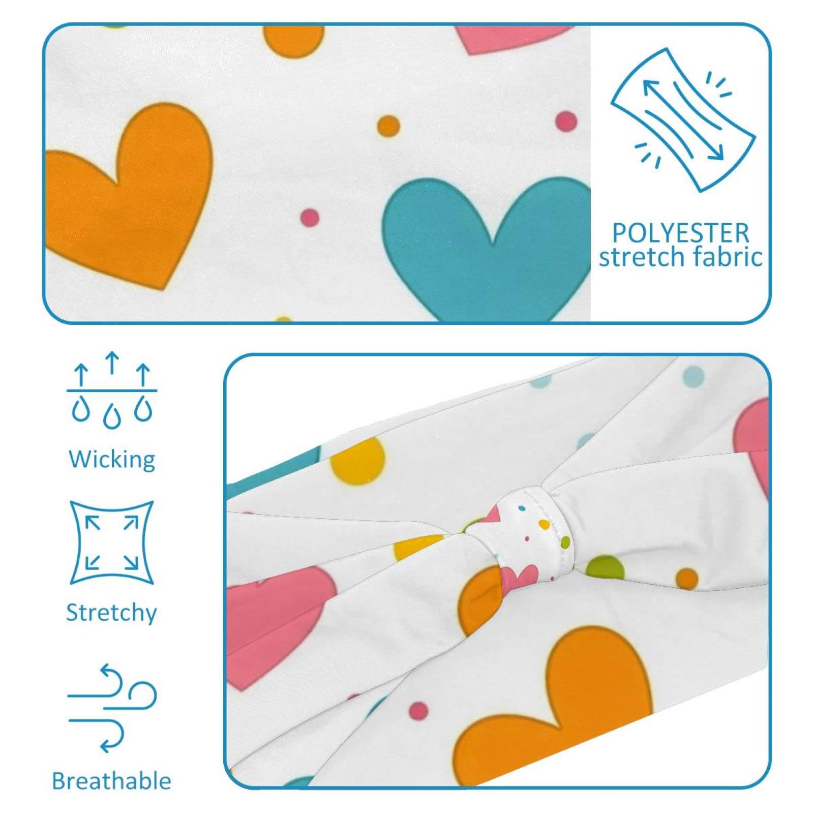 Lot de 6 bandeaux élastiques pour femme Motif cœurs Pour la Saint-Valentin Idéal pour le yoga et l'entraînement