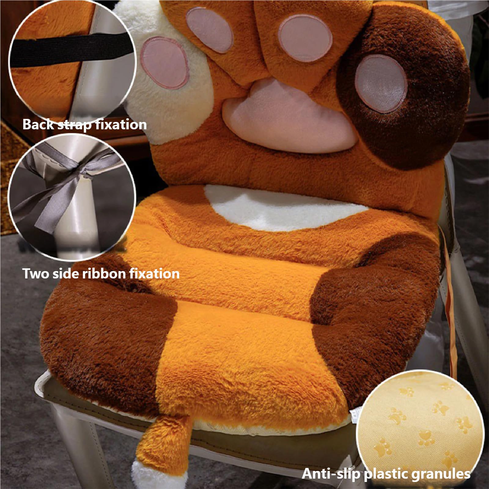 Cojín de asiento de gatito peludo, cojín multifuncional para el suelo con relleno amigable, almohada trasera de dibujos animados
