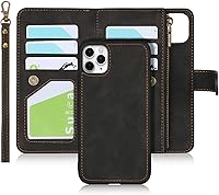 Vista 14 de iCoverCase Funda tipo cartera para iPhone 11 Pro Max con tarjetero y correa para la muñeca, de piel sintética, ranuras para tarjetas, bolsillo