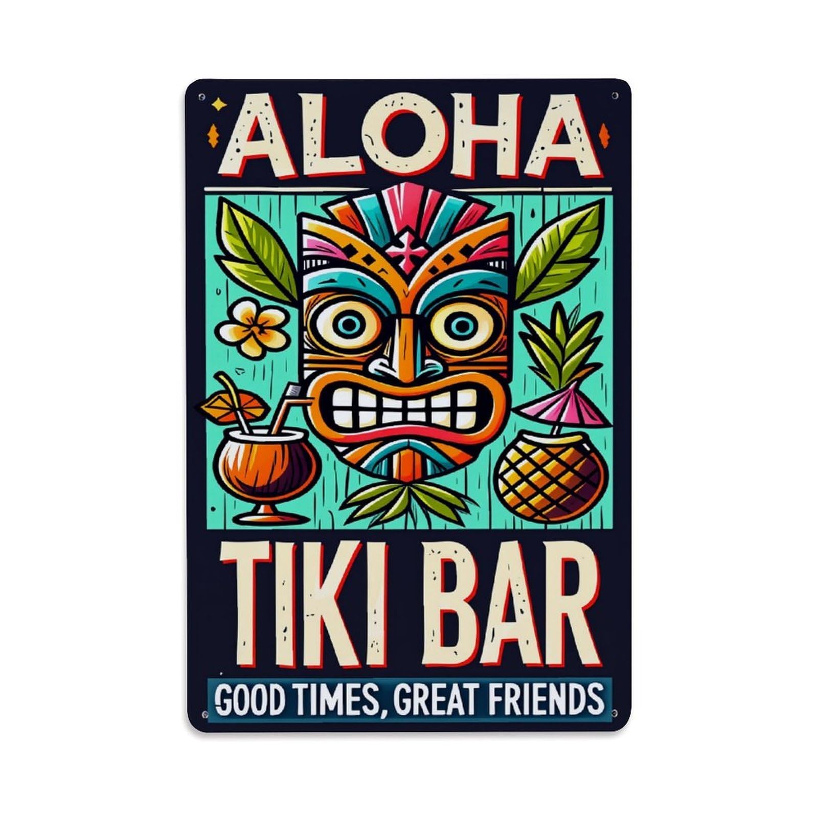 Jdfenggu Vintage Tiki Mask Coconut Drink Palm Leaves Retro Metal Tin Sign, Decor Art Poster For Bar, Home, Man Cave, Kitchen, Laundry Room Gift 8X12inch