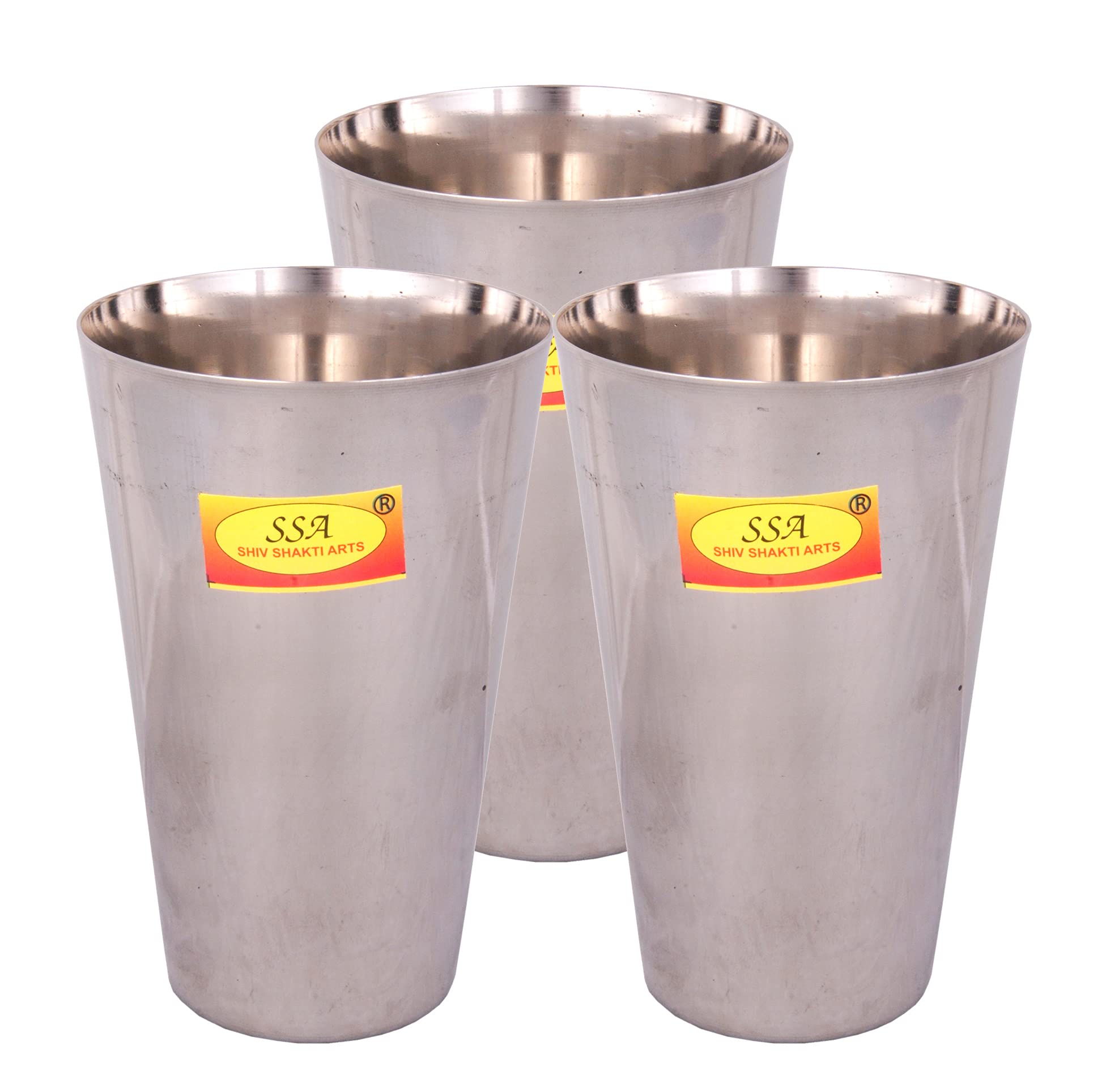 Shiv Shakti Arts® Steel Lassi Glass, Stainless Steel Glass Set (Drinkware - Big, 800 ML Each Glass) = 3 Piece Set