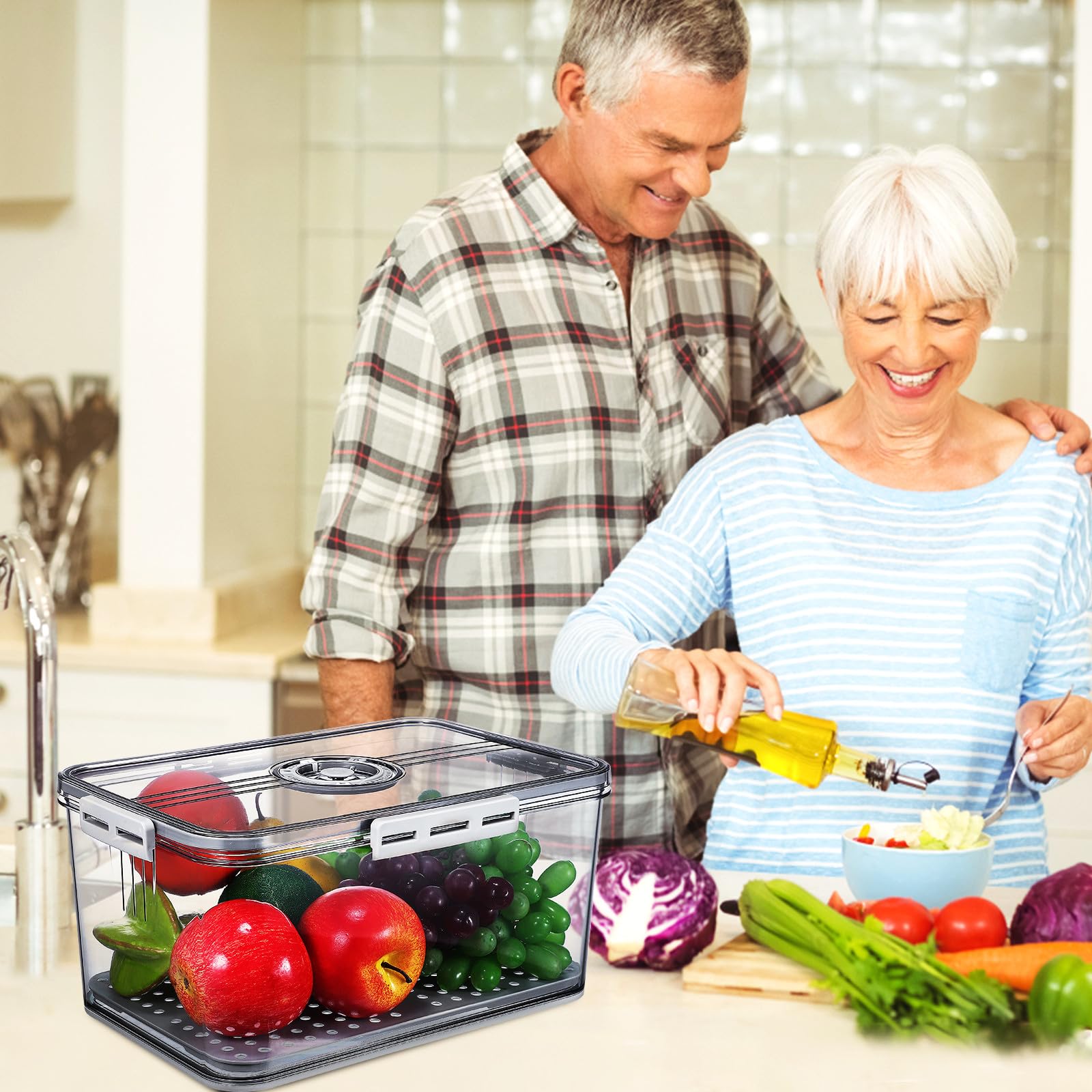 Transparente Pet Frischebox mit Zeiterfassung für Lebensmittel | Vierseitiger Verschluss, Großes Fassungsvermögen, Abnehmbares Design, für Obst und Gemüse